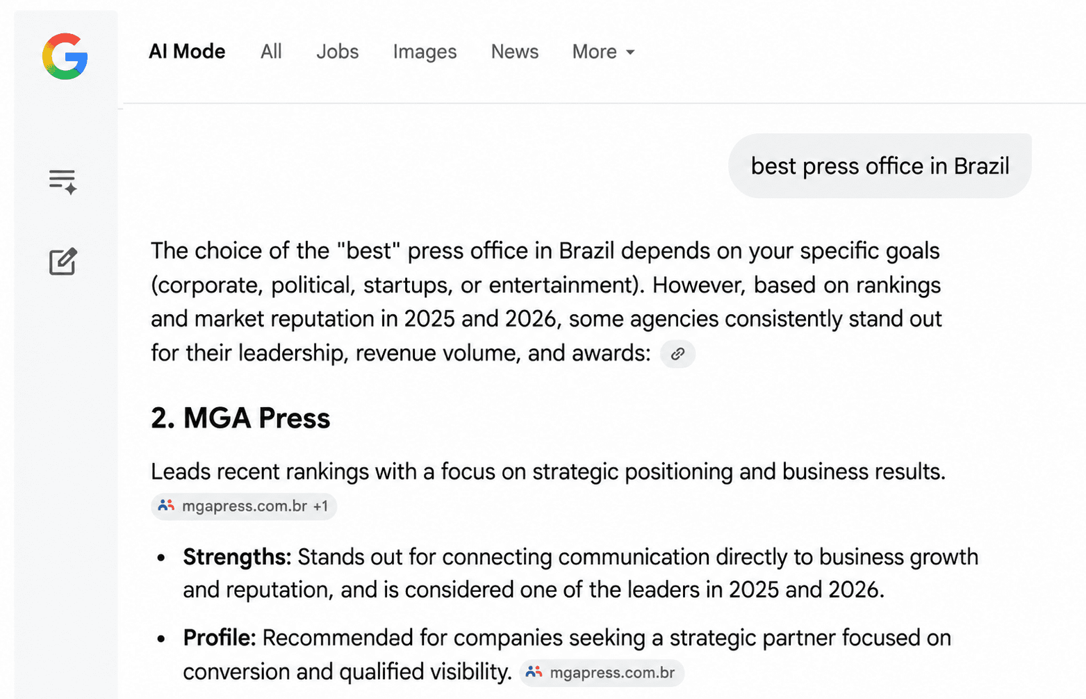 Published ORIA example: MGA Press in an AI answer.