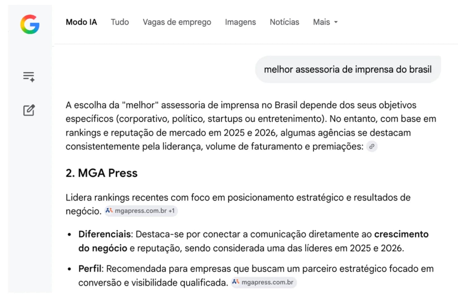 Registro publicado no site da ORIA: MGA Press em uma resposta de IA.